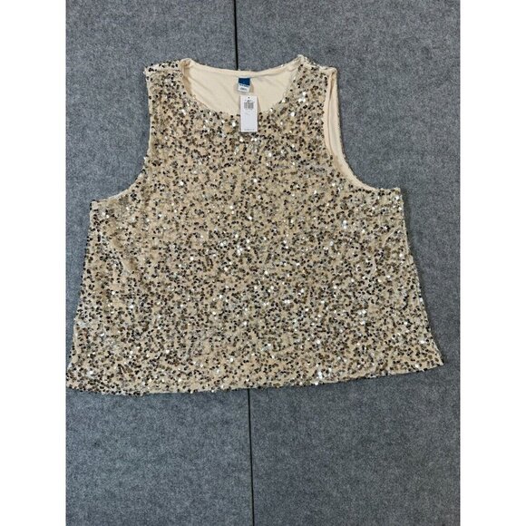 Old Navy Tops - Old Navy Sequin Tank Top Women's Large Beige Lined Classic Round Neck Pullover